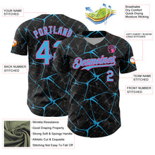 Load image into Gallery viewer, Custom Black Sky Blue-Pink 3D Pattern Design Abstract Network Authentic Baseball Jersey
