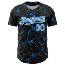 Charger l'image dans la galerie, Custom Black Electric Blue-White 3D Pattern Design Abstract Network Authentic Baseball Jersey
