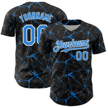 Charger l'image dans la galerie, Custom Black Electric Blue-White 3D Pattern Design Abstract Network Authentic Baseball Jersey
