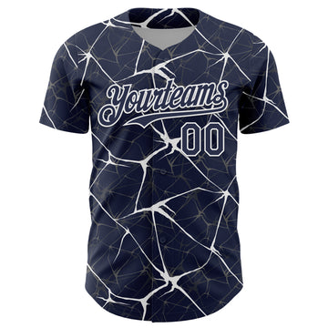 Custom Navy White 3D Pattern Design Abstract Network Authentic Baseball Jersey