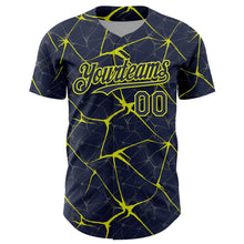 Laden Sie das Bild in den Galerie-Viewer, Custom Navy Neon Yellow 3D Pattern Design Abstract Network Authentic Baseball Jersey
