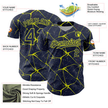 Laden Sie das Bild in den Galerie-Viewer, Custom Navy Neon Yellow 3D Pattern Design Abstract Network Authentic Baseball Jersey
