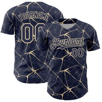 Custom Navy Cream 3D Pattern Design Abstract Network Authentic Baseball Jersey