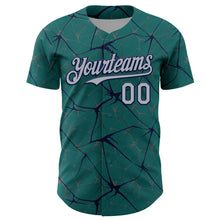 Load image into Gallery viewer, Custom Teal Gray-Navy 3D Pattern Design Abstract Network Authentic Baseball Jersey
