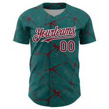 Load image into Gallery viewer, Custom Teal Crimson-White 3D Pattern Design Abstract Network Authentic Baseball Jersey
