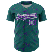 Load image into Gallery viewer, Custom Teal Purple-White 3D Pattern Design Abstract Network Authentic Baseball Jersey
