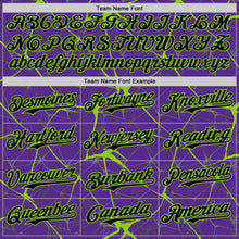 Charger l'image dans la galerie, Custom Purple Black-Neon Green 3D Pattern Design Abstract Network Authentic Baseball Jersey
