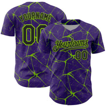 Charger l'image dans la galerie, Custom Purple Black-Neon Green 3D Pattern Design Abstract Network Authentic Baseball Jersey
