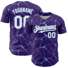 Load image into Gallery viewer, Custom Purple White-Light Blue 3D Pattern Design Abstract Network Authentic Baseball Jersey
