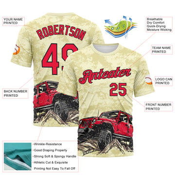 Custom City Cream Red-Black 3D Pattern Concept Adventure Off Road Performance T-Shirt