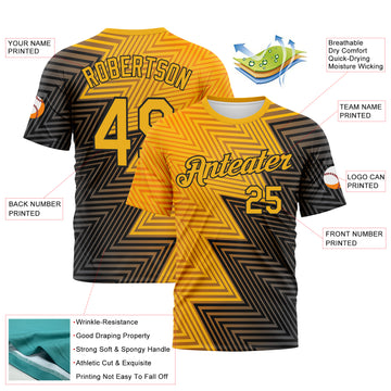 Custom Gold-Black 3D Pattern Zigzag Lineal Performance T-Shirt