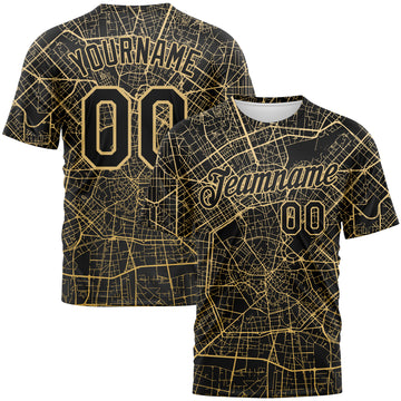 Custom Black-City Cream 3D Pattern City Street Map Urban Grid Performance T-Shirt