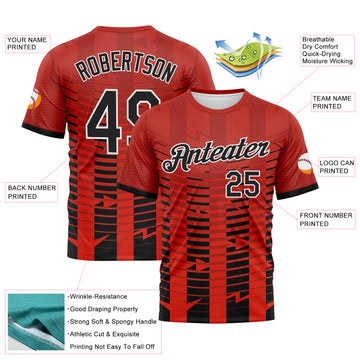 Custom Red Black-White 3D Pattern Abstract Geometric Dynamic Stripe Performance T-Shirt
