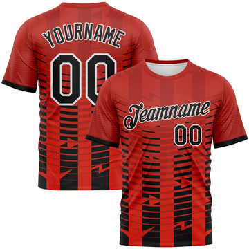 Custom Red Black-White 3D Pattern Abstract Geometric Dynamic Stripe Performance T-Shirt