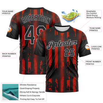Custom Red Black-Gray 3D Pattern Vintage Vertical Stripe Fantasy Performance T-Shirt