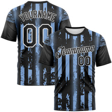 Load image into Gallery viewer, Custom Light Blue Black-White 3D Pattern Vintage Vertical Stripe Fantasy Performance T-Shirt
