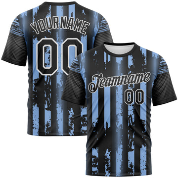 Custom Light Blue Black-White 3D Pattern Vintage Vertical Stripe Fantasy Performance T-Shirt