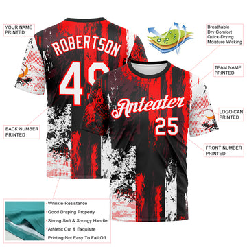 Custom Black White-Fire Red 3D Pattern Concept Grunge Fantasy Performance T-Shirt