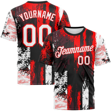 Custom Black White-Fire Red 3D Pattern Concept Grunge Fantasy Performance T-Shirt