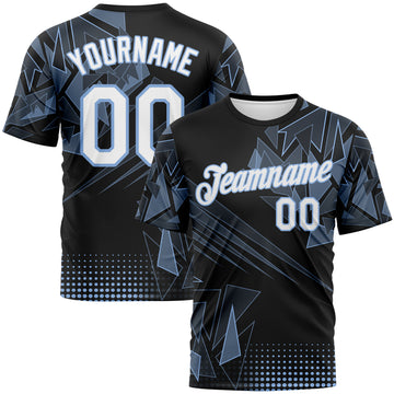 Custom Light Blue White-Black 3D Pattern Abstract Geometric Shattered Angular Performance T-Shirt