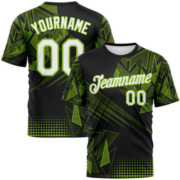Custom Neon Green White-Black 3D Pattern Abstract Geometric Shattered Angular Performance T-Shirt