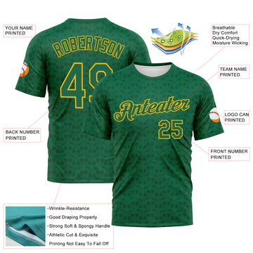 Custom Kelly Green-Gold 3D Pattern Tone-on-Tone Minimalist Sytle Performance T-Shirt