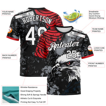 Custom Red White-Black 3D Pattern Aguila Eagle Grunge Style Performance T-Shirt