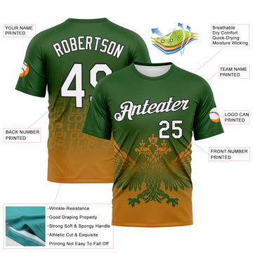 Custom Green White Texas Orange-Black 3D Pattern Aguila Imperial Eagle Performance T-Shirt