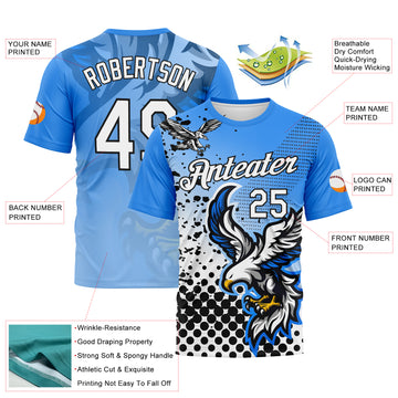 Custom Sky Blue White-Black 3D Pattern Aguila Eagle Performance T-Shirt