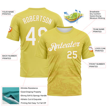 Custom Light Yellow-White 3D Pattern Vintage Line Art Cityscape Performance T-Shirt