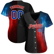 Загрузить изображение в средство просмотра галереи, Custom Black Royal-Red 3D American Flag Fashion Authentic Baseball Jersey
