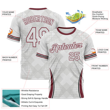 Custom White-Burgundy 3D Pattern Geometric Retro Athletic Performance T-Shirt