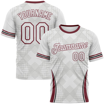 Custom White-Burgundy 3D Pattern Geometric Retro Athletic Performance T-Shirt