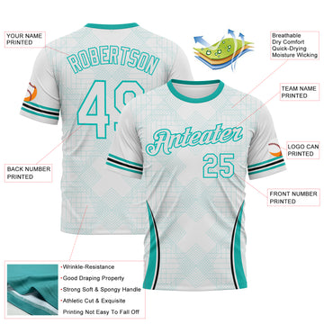 Custom White-Aqua 3D Pattern Geometric Retro Athletic Performance T-Shirt