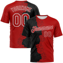 Laden Sie das Bild in den Galerie-Viewer, Custom Black Red-White 3D Pattern Flower Sketch Split Fashion Performance T-Shirt
