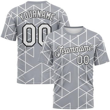 Custom Gray White-Black 3D Pattern Geometric Triangle Grid Minimalist Sytle Performance T-Shirt