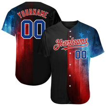 Загрузить изображение в средство просмотра галереи, Custom Black Royal-Red 3D American Flag Fashion Authentic Baseball Jersey
