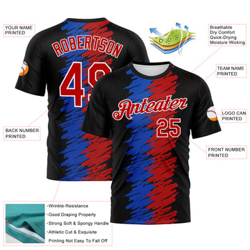 Custom Black Red Thunder Blue-White 3D Pattern Brush Stroke Graffiti Grunge Style Performance T-Shirt
