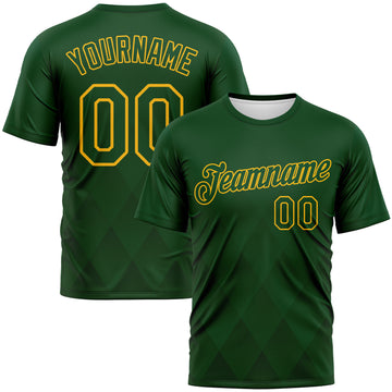 Custom Green-Gold 3D Pattern Diamond Vintage Argyle Performance T-Shirt