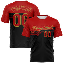 Charger l'image dans la galerie, Custom Red Black-Old Gold 3D Pattern Varsity Style Retro Stripe Performance T-Shirt
