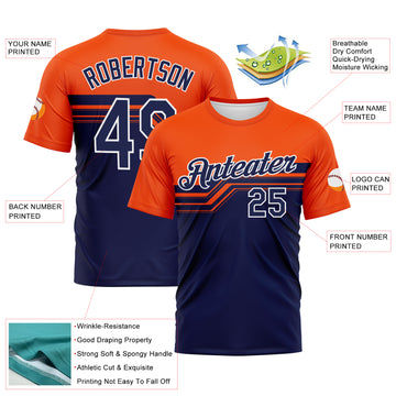 Custom Orange Navy-White 3D Pattern Varsity Style Retro Stripe Performance T-Shirt