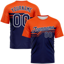 Laden Sie das Bild in den Galerie-Viewer, Custom Orange Navy-White 3D Pattern Varsity Style Retro Stripe Performance T-Shirt
