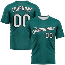 Charger l'image dans la galerie, Custom Teal White Midnight Green-Black 3D Pattern Retro Geometric Performance T-Shirt
