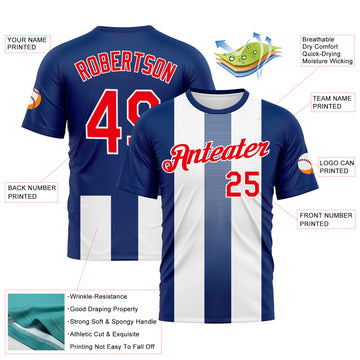 Custom US Navy Blue Fire Red-White 3D Pattern Vertical Stripe Vintage Style Performance T-Shirt