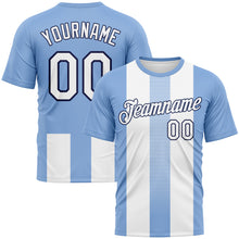 Load image into Gallery viewer, Custom Light Blue White-Navy 3D Pattern Vertical Stripe Vintage Style Performance T-Shirt
