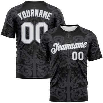 Custom Black White-Gray 3D Pattern Maori Tribal Tattoo Performance T-Shirt