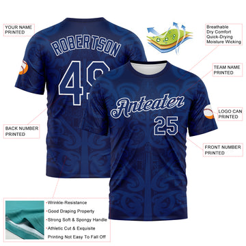 Custom Navy US Navy Blue-White 3D Pattern Maori Tribal Tattoo Performance T-Shirt
