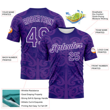 Custom Dark Purple Purple-White 3D Pattern Maori Tribal Tattoo Performance T-Shirt