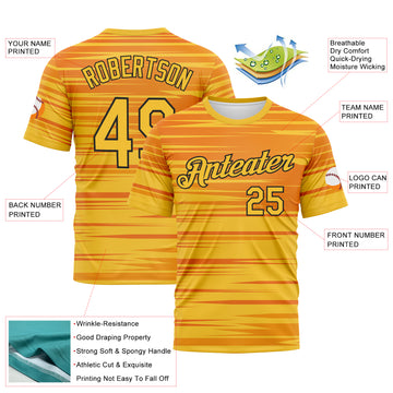 Custom Bay Orange Gold-Black 3D Pattern Dynamic Lineal Stripe Gradient Performance T-Shirt