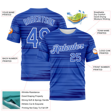 Custom Light Blue Royal-White 3D Pattern Dynamic Lineal Stripe Gradient Performance T-Shirt